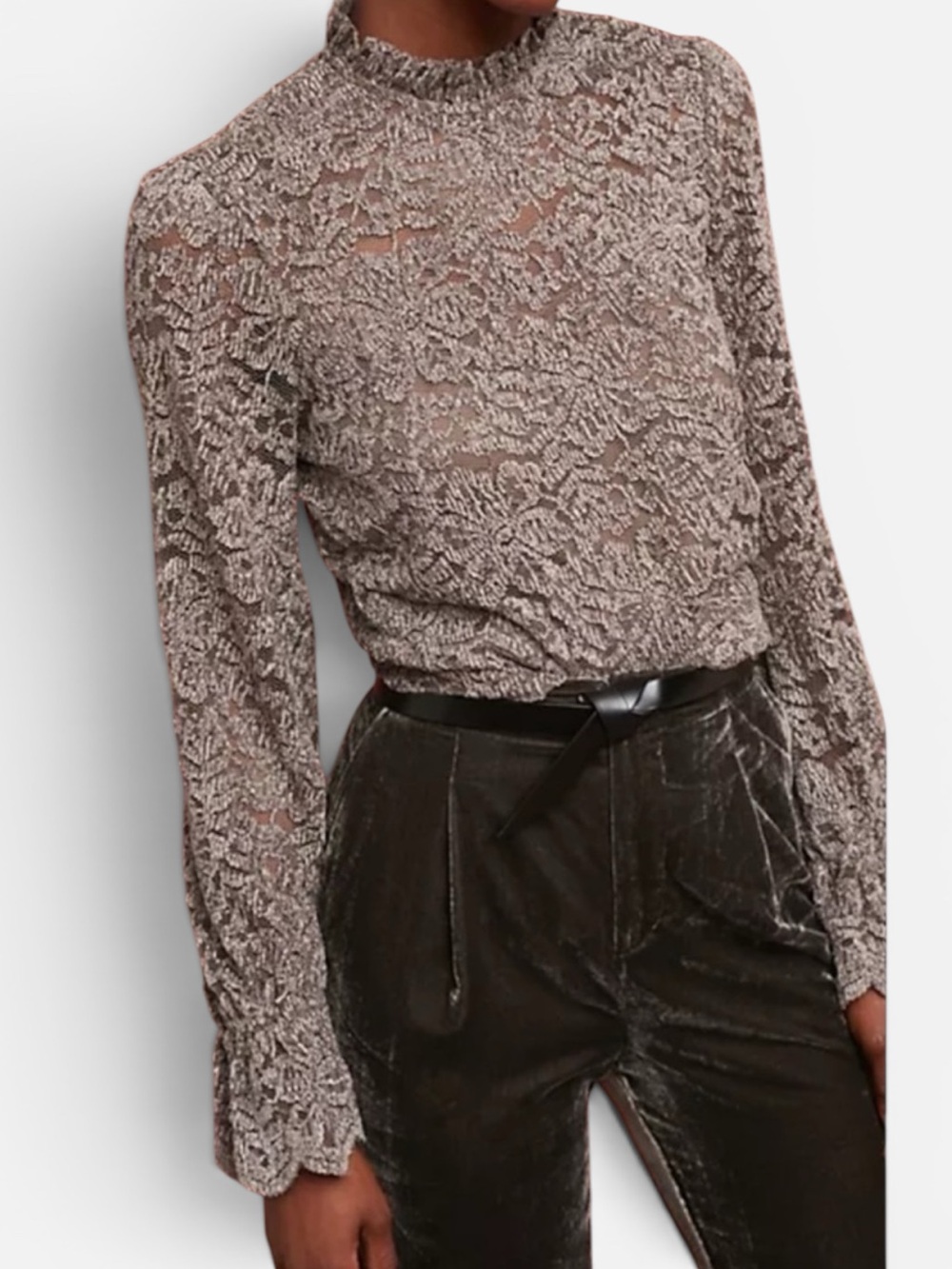 Anthropologie Eri + Ali Delano Lace mock ruffle neck long sleeves top Sz XS